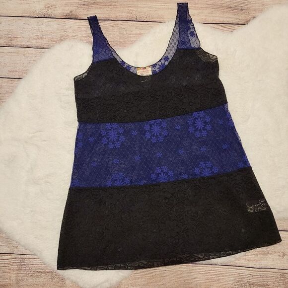 NWOT Free People Intimately collection black/blue lace tank top - Picture 1 of 4